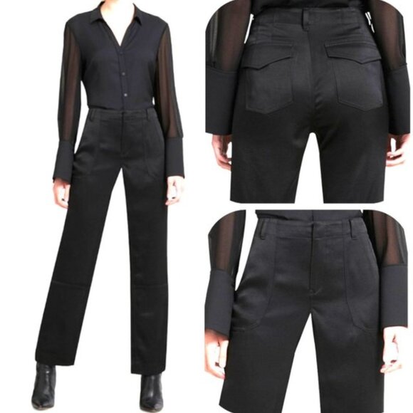 DKNY Satin STRAIGHT-LEG Black DRESS PANTS - Picture 1 of 12